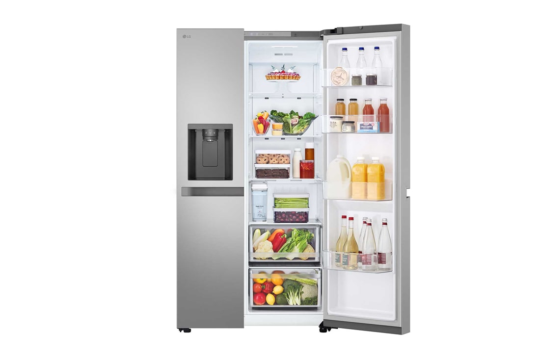 LG 641L Side by Side (Prime Silver), Energialuokka E, Vesi/jää vesijohtoliitännällä, Smart Diagnosis™, Right side view , GSLC41PYPE, thumbnail 4