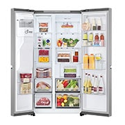LG 638L Door in Door™ Side by Side (Prime Silver), Energialuokka E, Vesi/jää ilman vesijohtoliitäntää, Smart Diagnosis™ , door open with food , GSJC40PYPE, thumbnail 2