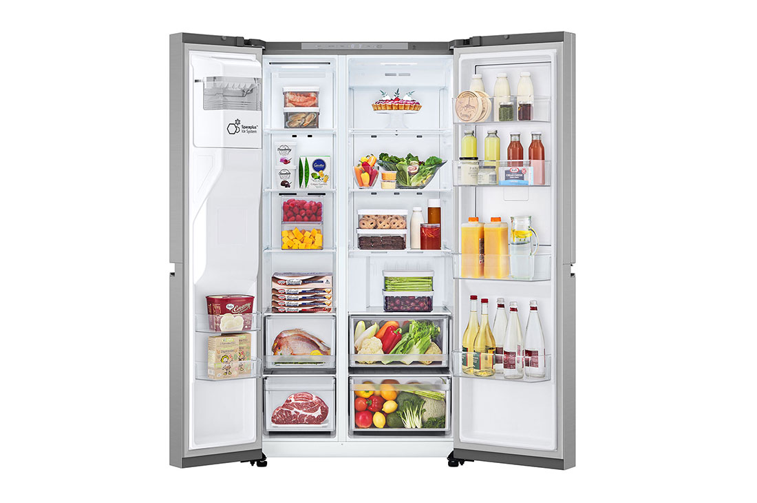 LG 638L Door in Door™ Side by Side (Prime Silver), Energialuokka E, Vesi/jää ilman vesijohtoliitäntää, Smart Diagnosis™ , door open with food , GSJC40PYPE, thumbnail 2