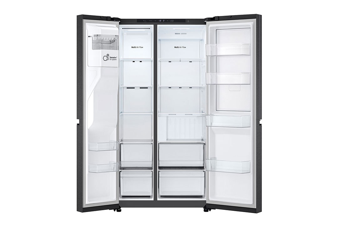 LG 638L Door in Door™ Side by Side (Matte Black), Energialuokka E, Vesi/jää ilman vesijohtoliitäntää, Smart Diagnosis™ , Front open, GSJC40EPPE, thumbnail 3