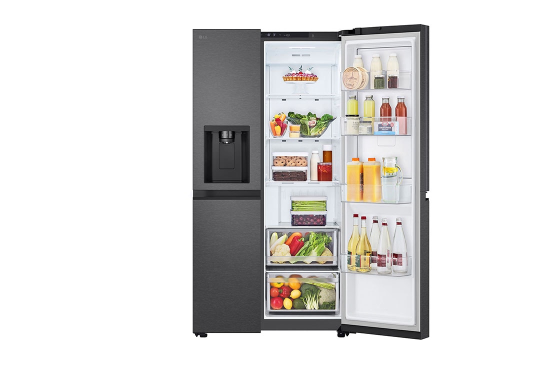 LG 638L Door in Door™ Side by Side (Matte Black), Energialuokka E, Vesi/jää ilman vesijohtoliitäntää, Smart Diagnosis™ , Front open, GSJC40EPPE, thumbnail 4