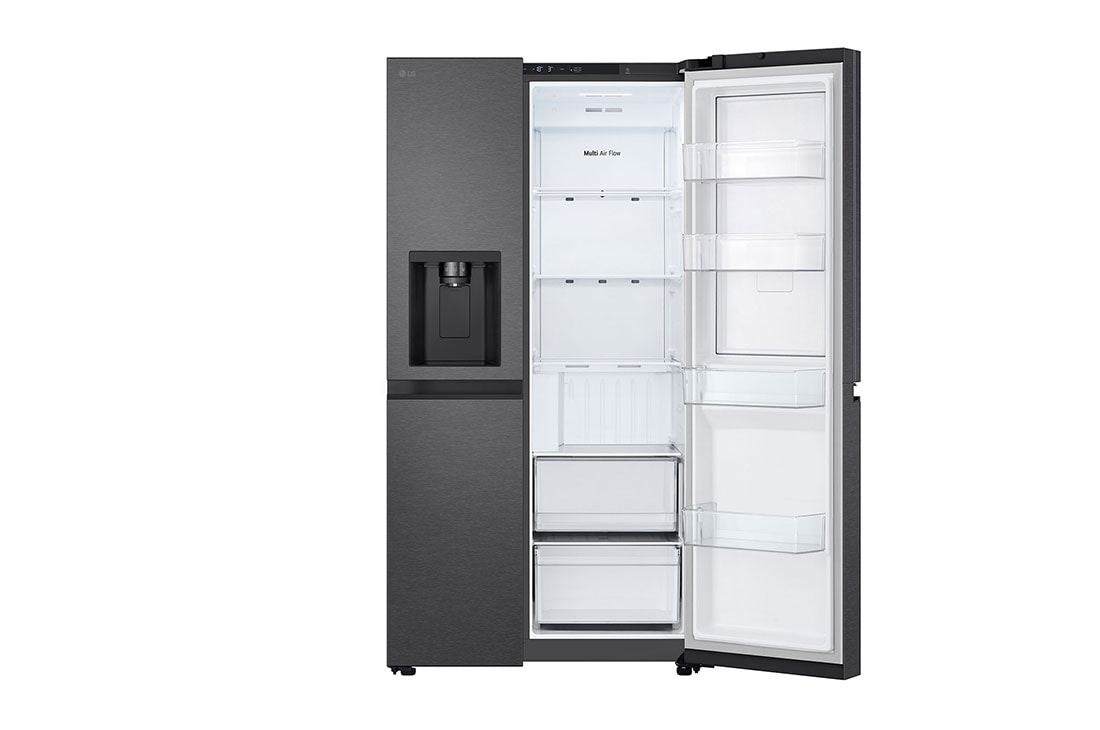 LG 638L Door in Door™ Side by Side (Matte Black), Energialuokka E, Vesi/jää ilman vesijohtoliitäntää, Smart Diagnosis™ , Front open, GSJC40EPPE, thumbnail 5