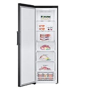 LG                             324L: n Erillinen pakastin (Matte Black) - Energialuokka D, Total No Frost, Express Freeze   , Open view with food, GFT41MCGSF, thumbnail 2