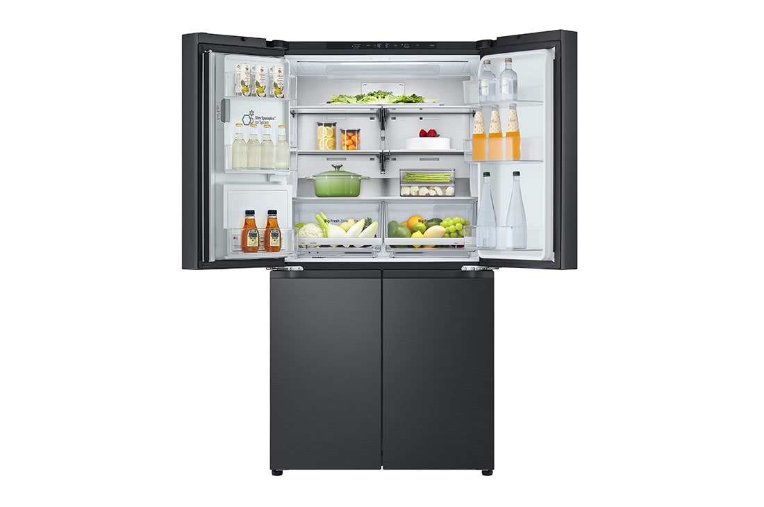 LG 641L French Door Side-by-Side  (Essence Black) - Energialuokka E, Vesi/jää ilman vesijohtoliitäntää, Smart Diagnosis™ ja Wi-Fi, top door open with foood stored, GML960EVBE, thumbnail 4