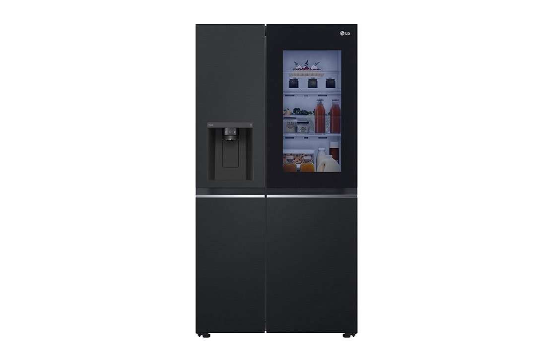 LG 635L InstaView™ Side by Side (Matte Black), Energialuokka E, Vesi/jää vesijohtoliitännällä, Smart Diagnosis™ ja Wi-Fi, front view, GSGV81EPLL, thumbnail 2
