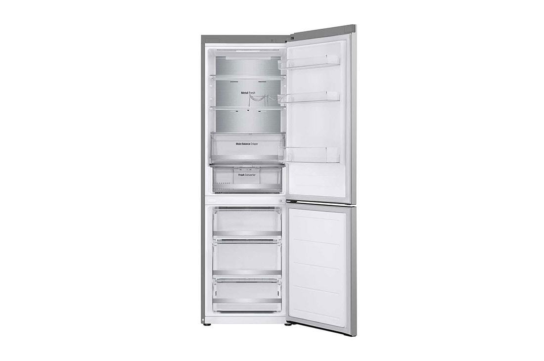 LG 1.86M 344L Jääkaappipakastimet (Prime Silver) - Energialuokka D, Nature Fresh, Door Cooling+™ ja Smart Diagnosis™ Wi-Fi, front door open, GBV5150DPY, thumbnail 3