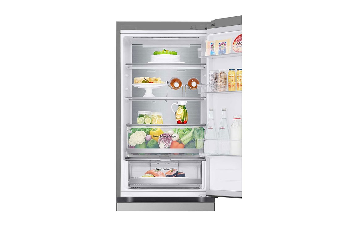 LG 1.86M 344L Jääkaappipakastimet (Prime Silver) - Energialuokka D, Nature Fresh, Door Cooling+™ ja Smart Diagnosis™ Wi-Fi, duct open with food, GBV5150DPY, thumbnail 5