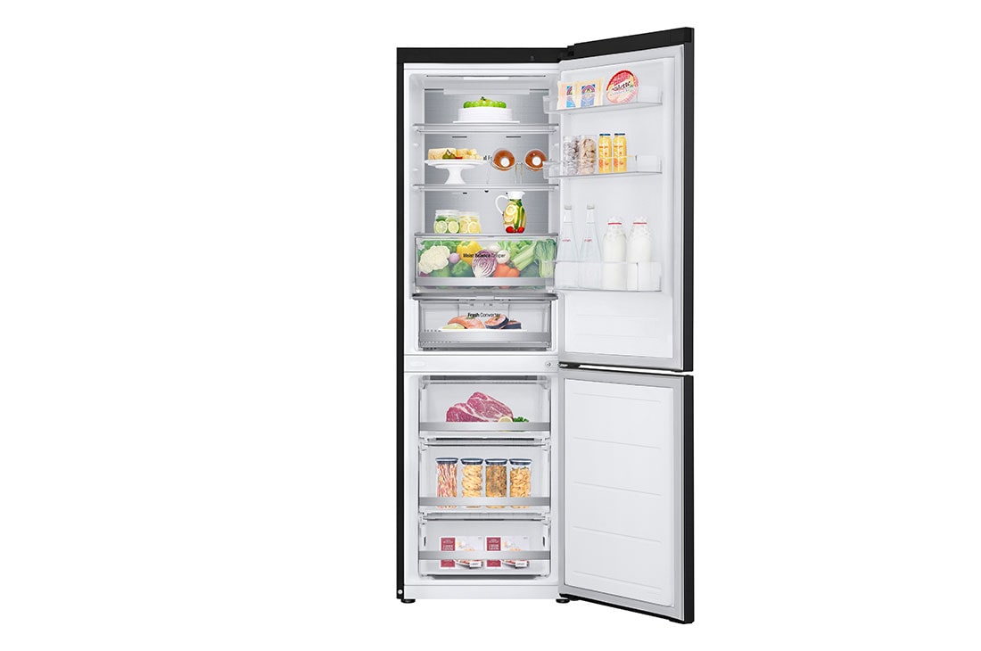 LG 1.86M 344L Jääkaappipakastimet (Essence Matte Black) - Energialuokka D, Nature Fresh, Door Cooling+™ ja Smart Diagnosis™ Wi-Fi, front open view with out food , GBV5150DEP, thumbnail 2