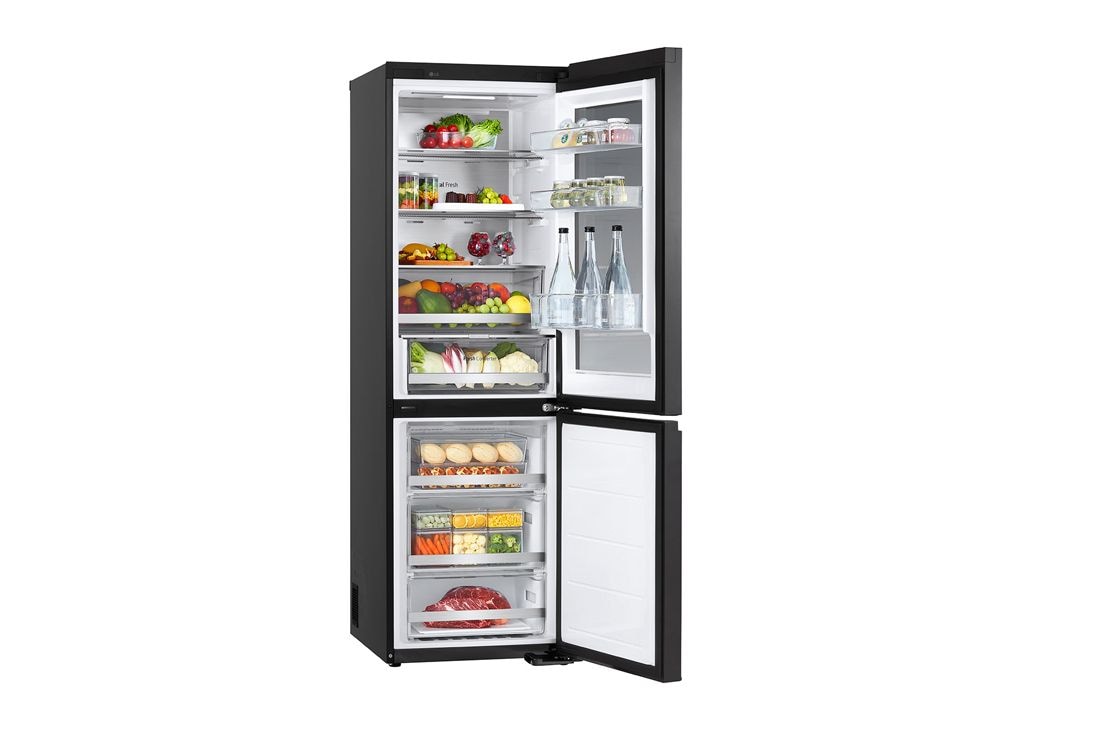LG 186M 349L Jääkaappipakastimet(Essence Black) - Energialuokka C, InstaView™, Nature Fresh, Door Cooling+™ Smart Diagnosis™ Wi-Fi, Right side open with food stored, GBG5160CEV, thumbnail 15