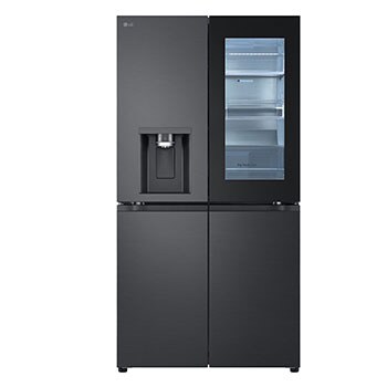 LG 638L InstaView Craft Ice French Door Side-by-Side (Essence Black Steel) - Energialuokka E, Vesi/jää ilman vesijohtoliitäntää, Smart Diagnosis™ med Wi-Fi, Front view with food, GMG960EVEE, thumbnail 2