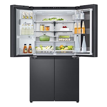 LG 638L InstaView Craft Ice French Door Side-by-Side (Essence Black Steel) - Energialuokka E, Vesi/jää ilman vesijohtoliitäntää, Smart Diagnosis™ med Wi-Fi, Top double door open view, GMG960EVEE, thumbnail 4
