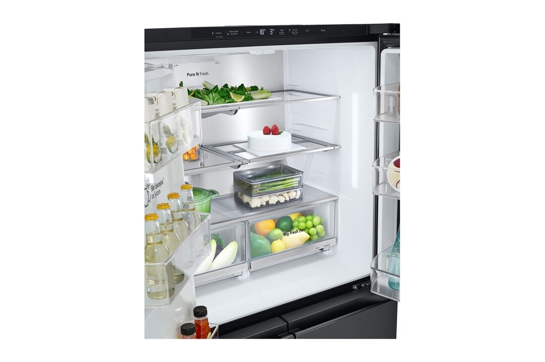 LG 638L InstaView Craft Ice French Door Side-by-Side (Essence Black Steel) - Energialuokka E, Vesi/jää ilman vesijohtoliitäntää, Smart Diagnosis™ med Wi-Fi, Bottom inside view, GMG960EVEE, thumbnail 11
