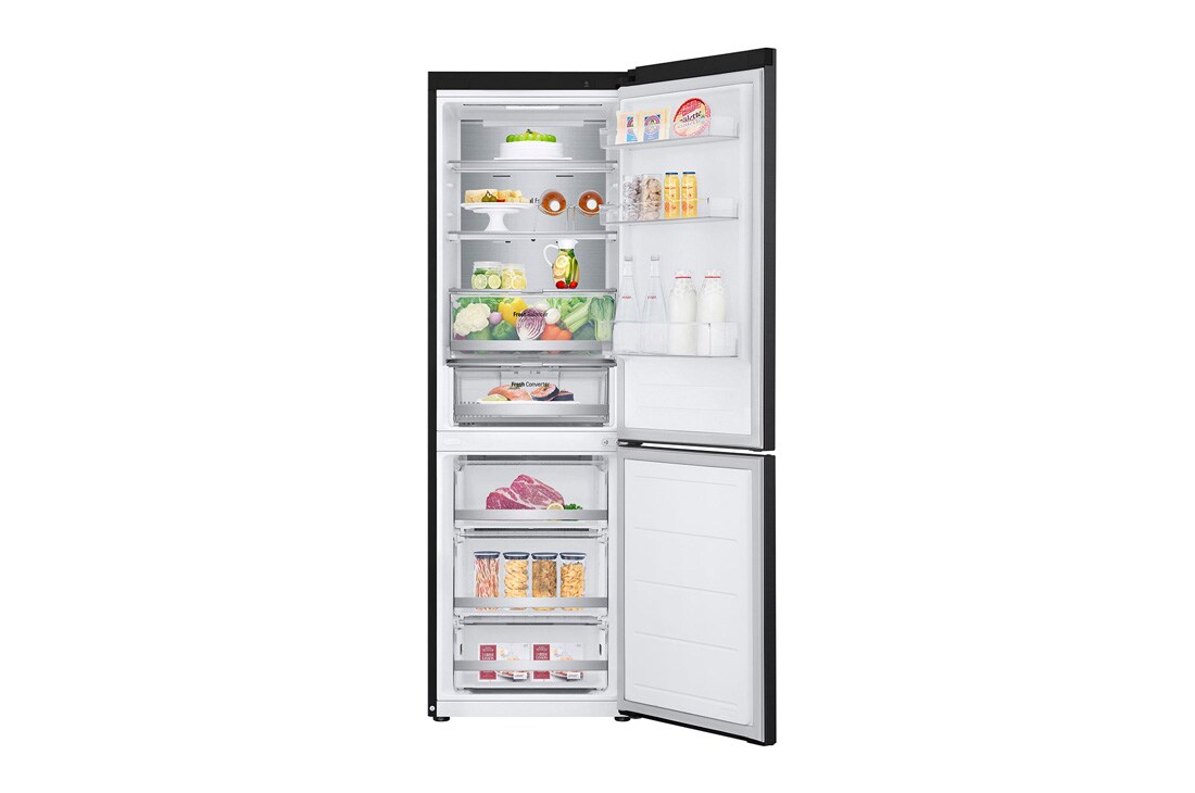 LG 1.86M 344L Jääkaappipakastimet (Essence Black) - Energialuokka E, Nature Fresh, Door Cooling+™ ja Smart Diagnosis™ - Wi-Fi, front view with empty double door open, GBV7170EEV, thumbnail 3
