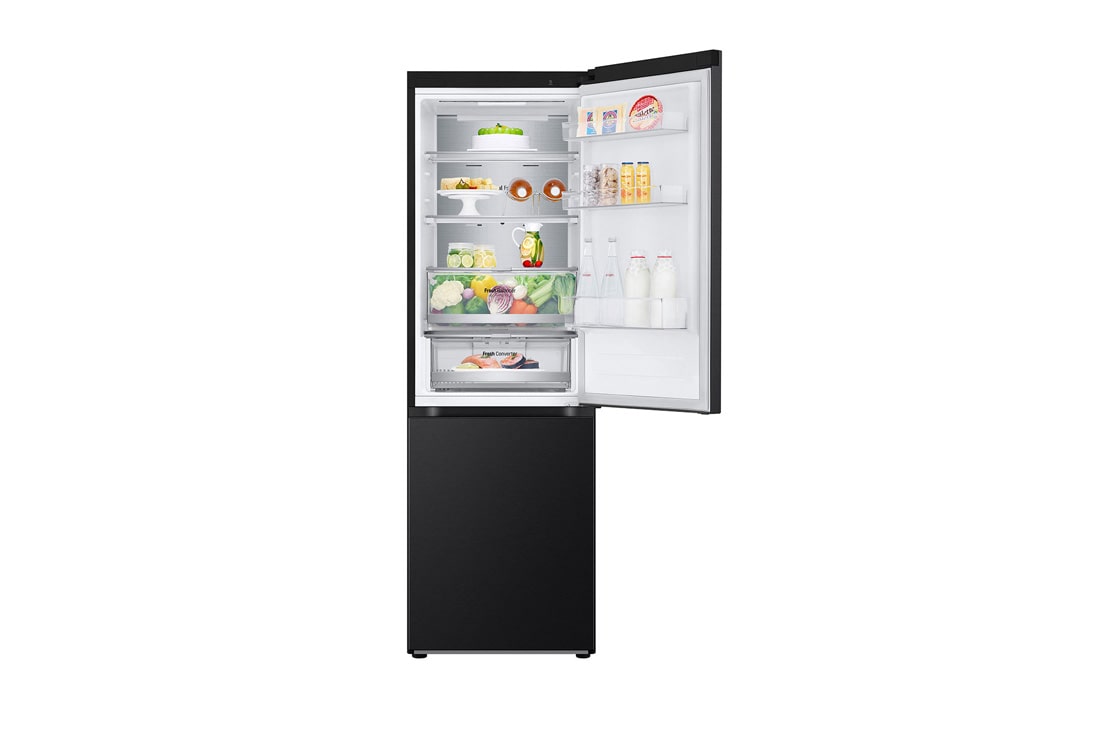 LG 1.86M 344L Jääkaappipakastimet (Essence Black) - Energialuokka E, Nature Fresh, Door Cooling+™ ja Smart Diagnosis™ - Wi-Fi, front view with double door open, GBV7170EEV, thumbnail 4