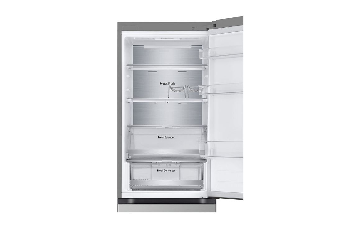 LG 1.86M 344L Jääkaappipakastimet (Prime Silver) - Energialuokka E, Nature Fresh, Door Cooling+™ ja Smart Diagnosis™ - Wi-Fi, front view with empty double door open, GBV7170EPY, thumbnail 3