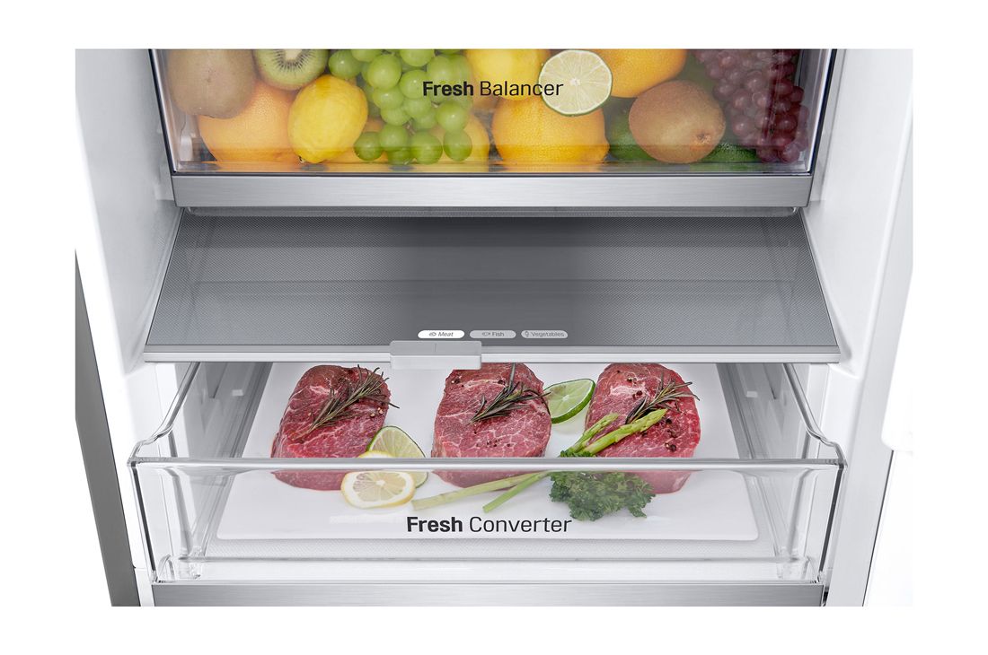 LG 1.86M 344L Jääkaappipakastimet (Prime Silver) - Energialuokka E, Nature Fresh, Door Cooling+™ ja Smart Diagnosis™ - Wi-Fi, bottom empty zoom view, GBV7170EPY, thumbnail 8