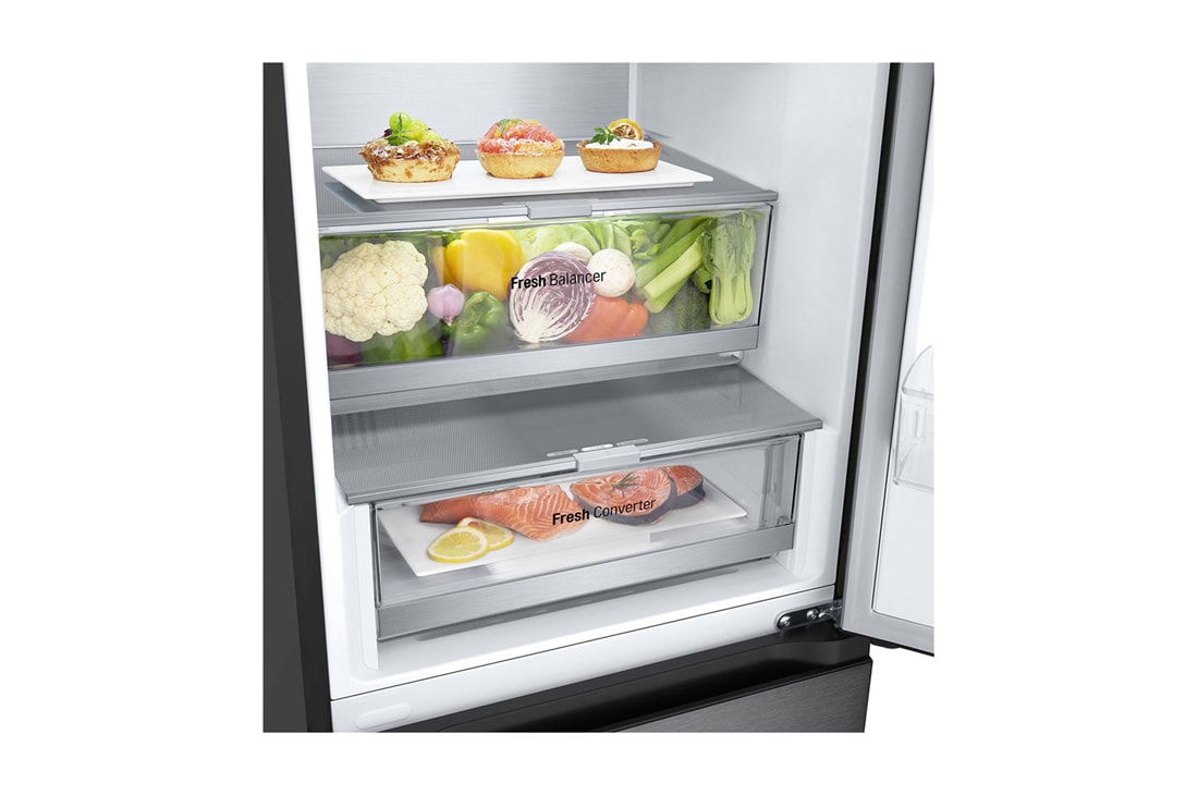 LG 2.03M 387L Jääkaappipakastimet (Essence Black) - Energialuokka A, Nature Fresh, Door Cooling+™ ja Smart Diagnosis™, down empty view, GBVE2801EV, thumbnail 7