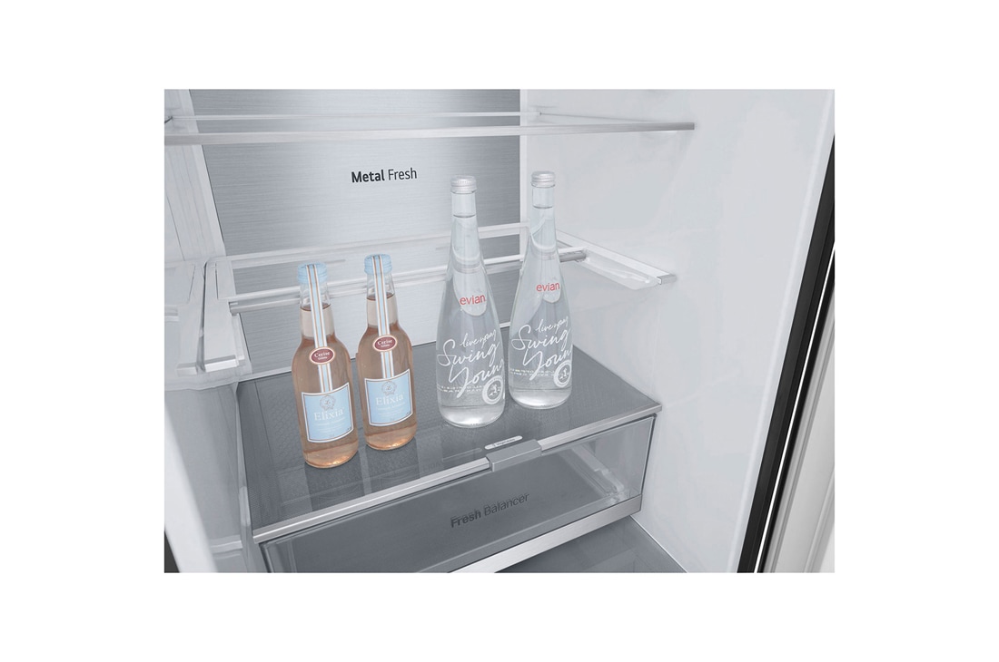 LG 2.03M 387L Jääkaappipakastimet (Essence Black) - Energialuokka A, Nature Fresh, Door Cooling+™ ja Smart Diagnosis™, down zoom view, GBVE2801EV, thumbnail 8