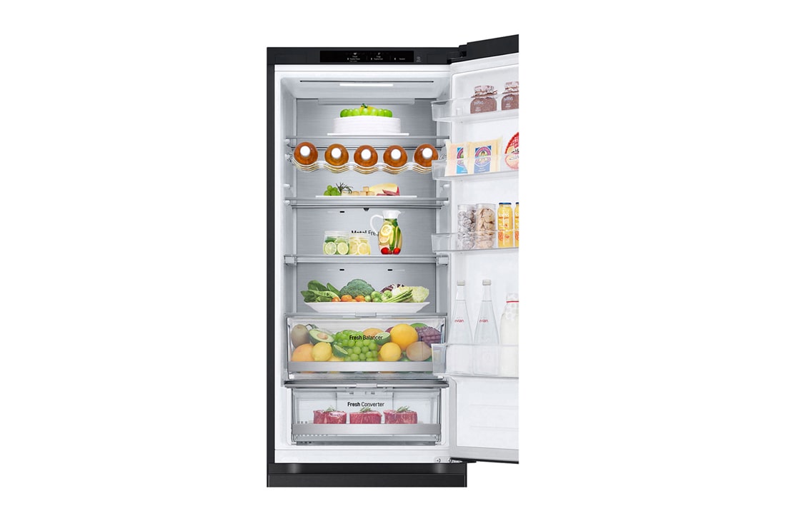 LG 2.03M 387L Jääkaappipakastimet (Essence Black) - Energialuokka A, Nature Fresh, Door Cooling+™ ja Smart Diagnosis™, top door open, GBVE2801EV, thumbnail 10