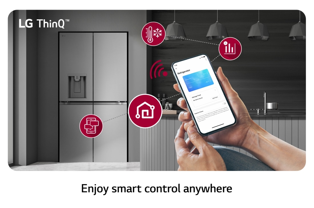 LG 637L French Door Side-by-Side (Prime Silver), Energialuokka E,  Vesi/jää vesijohtoliitännällä, Smart Diagnosis™, LG ThinQ, GML960PYFE, thumbnail 4