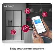 LG 637L French Door Side-by-Side (Prime Silver), Energialuokka E,  Vesi/jää vesijohtoliitännällä, Smart Diagnosis™, LG ThinQ, GML960PYFE, thumbnail 4