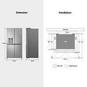 LG 637L French Door Side-by-Side (Prime Silver), Energialuokka E,  Vesi/jää vesijohtoliitännällä, Smart Diagnosis™, Mitta, GML960PYFE, thumbnail 13