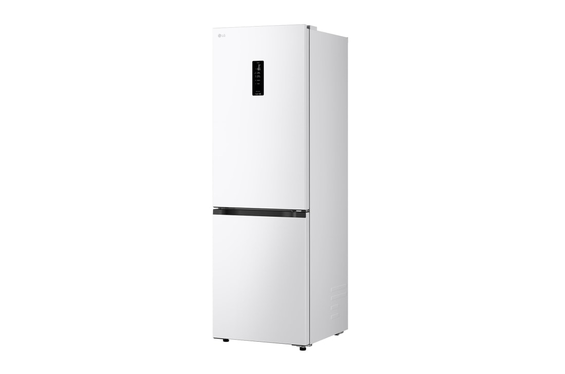 LG 1.86M 333L Jääkaappipakastimet (Valkoinen) - Energialuokka C, Nature Fresh, Door Cooling+™ ja Smart Diagnosis™ Wi-Fi, Ylänäkymä LG-jääkaappipakastimesta (GBBS515CSW), matte black -jääkaappi vasemmalla ja kaappiseinä oikealla, GBBS515CSW, thumbnail 3
