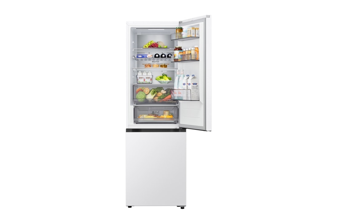 LG 1.86M 333L Jääkaappipakastimet (Valkoinen) - Energialuokka C, Nature Fresh, Door Cooling+™ ja Smart Diagnosis™ Wi-Fi, Vasemmalla näkyy lihaa ja –3&nbsp;°C, keskellä kalaa ja 0&nbsp;°C ja oikealla juustoa ja 2&nbsp;°C., GBBS515CSW, thumbnail 4