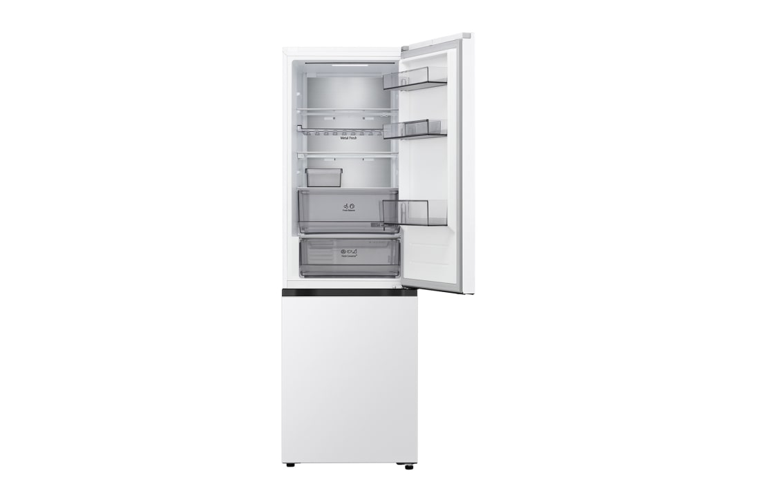 LG 1.86M 333L Jääkaappipakastimet (Valkoinen) - Energialuokka C, Nature Fresh, Door Cooling+™ ja Smart Diagnosis™ Wi-Fi, LG-jääkaappipakastin (GBBS515CSW) oleskelutilassa, jossa on yökaupunkimaisema ja sen yllä AI Saving Mode -grafiikka ja energiatilasto, GBBS515CSW, thumbnail 5