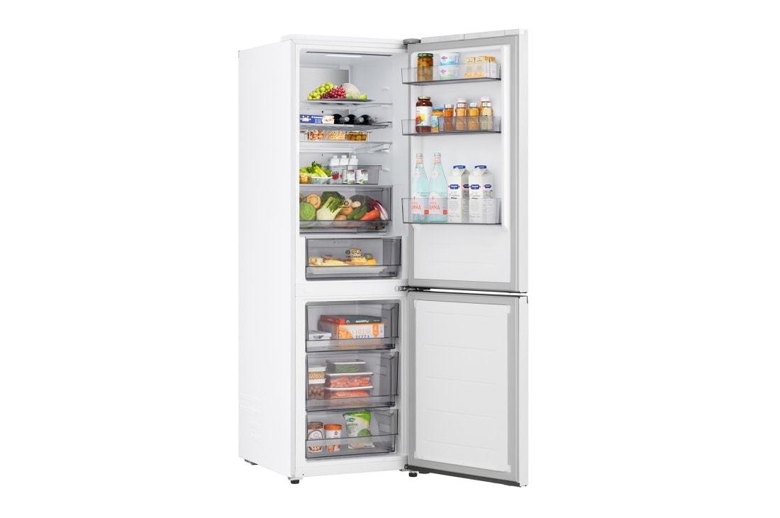 LG 1.86M 333L Jääkaappipakastimet (Valkoinen) - Energialuokka C, Nature Fresh, Door Cooling+™ ja Smart Diagnosis™ Wi-Fi, LG-jääkaappipakastin (GBBS515CSW) korkeassa beigessä kaapistossa ja valkoiset nuolet osoittavat ylä-, sivu- ja etupintoja, GBBS515CSW, thumbnail 6