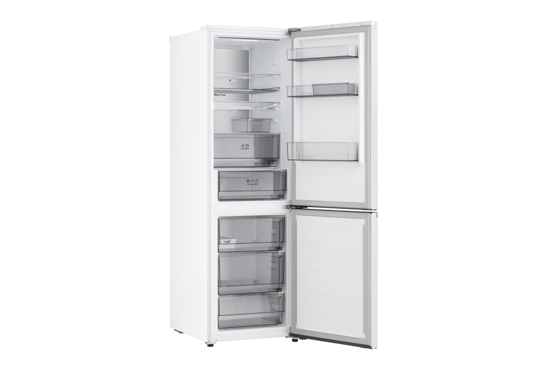 LG 1.86M 333L Jääkaappipakastimet (Valkoinen) - Energialuokka C, Nature Fresh, Door Cooling+™ ja Smart Diagnosis™ Wi-Fi, Lähikuva LG-jääkaappipakastimen (GBBS515CSW) viinitelineestä, jossa on 4 pulloa ja macaron-laatikko; teline on suurennettu pyöreään kuvaan, GBBS515CSW, thumbnail 7
