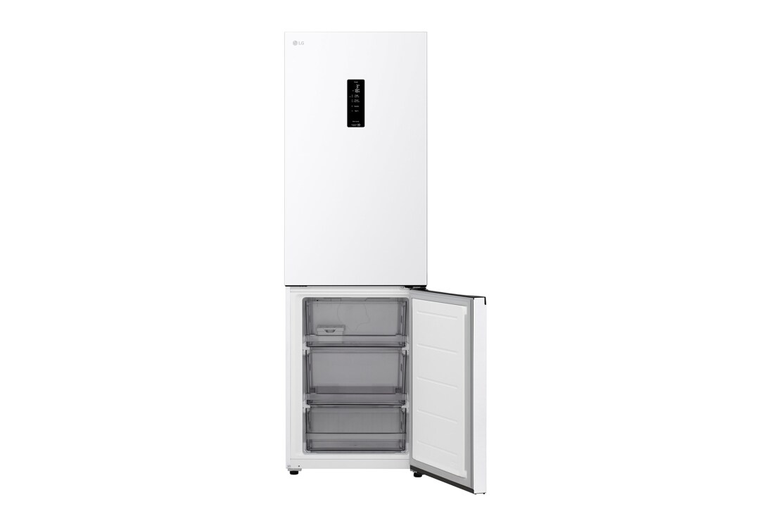 LG 1.86M 333L Jääkaappipakastimet (Valkoinen) - Energialuokka C, Nature Fresh, Door Cooling+™ ja Smart Diagnosis™ Wi-Fi, LG-jääkaappipakastimen (GBBS515CSW) hylly korostettuna sinisellä ja nuolilla ylös ja alas; oikealla on taitettu hylly ja 2 vesipulloa, GBBS515CSW, thumbnail 11