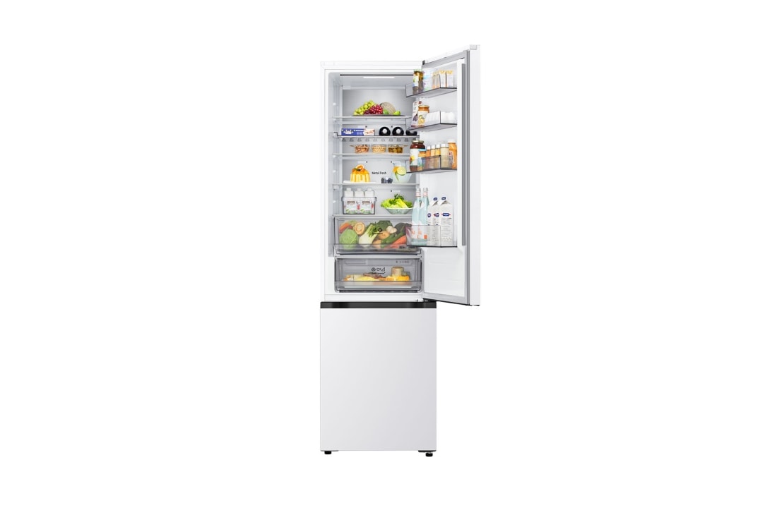 LG 2.03M 375L Jääkaappipakastin (Valkoinen) | Energialuokka D, Door Cooling+™ ja Smart Diagnosis™ Wi-Fi-yhteydellä, Ylänäkymä LG-jääkaappipakastimesta (GBBS726CPY), matte black -jääkaappi vasemmalla ja kaappiseinä oikealla, GBBS524DSW, thumbnail 3