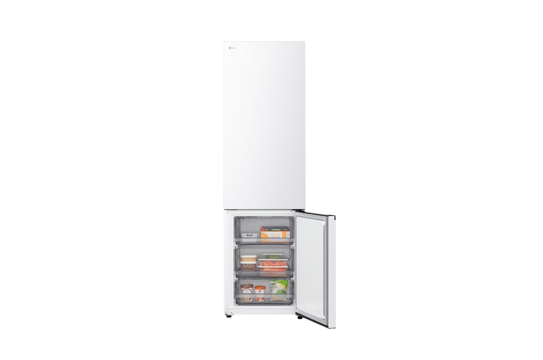 LG 2.03M 375L Jääkaappipakastin (Valkoinen) | Energialuokka D, Door Cooling+™ ja Smart Diagnosis™ Wi-Fi-yhteydellä, Vasemmalla näkyy lihaa ja –3&nbsp;°C, keskellä kalaa ja 0&nbsp;°C ja oikealla juustoa ja 2&nbsp;°C., GBBS524DSW, thumbnail 4