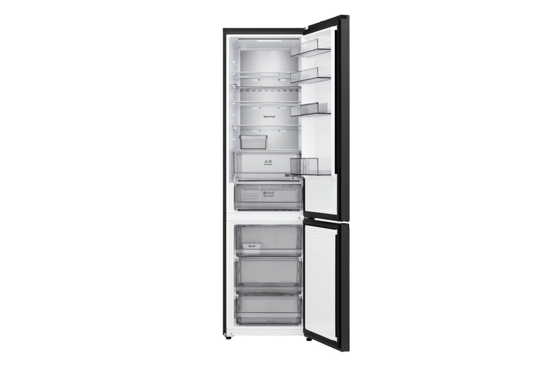 LG 2.03M 375L Jääkaappipakastin (Musta teräs) | Energialuokka D, Door Cooling+™ ja Smart Diagnosis™ Wi-Fi-yhteydellä, LG-yhdistelmäjääkaappi/pakastin, energialuokituksen D, Essence Black Steel terästä Nature Fresh -teknologialla. Tilavuus 375 litraa., GBBS524DEV, thumbnail 2
