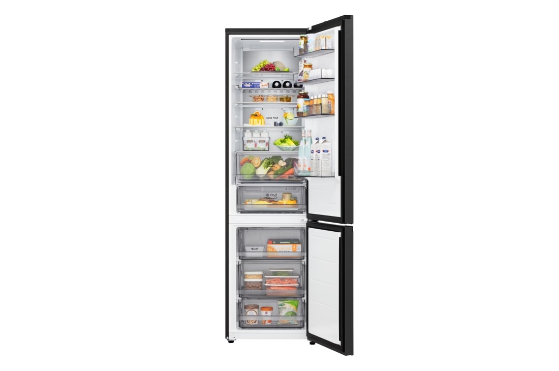 LG 2.03M 375L Jääkaappipakastin (Musta teräs) | Energialuokka D, Door Cooling+™ ja Smart Diagnosis™ Wi-Fi-yhteydellä, LG-yhdistelmäjääkaappi/pakastin, energialuokituksen D, Essence Black Steel terästä Nature Fresh -teknologialla. Tilavuus 375 litraa., GBBS524DEV, thumbnail 3