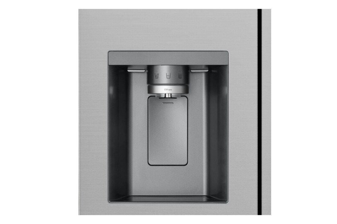 LG 628L Side by Side (Hopea) | Energialuokka D, Vesi/jää vesijohtoliitännällä, Smart Diagnosis™ ja Wi-Fi, LG GSJE81PYBD Side-by-Side-kaappi (628 L), Silver - Energialuokka D, Jääpala- ja vesiautomaatti, UVnano™, DoorCooling+™ ja Smart Inverter Compressor™ | LG Suomi, GSJE81PYBD, thumbnail 2