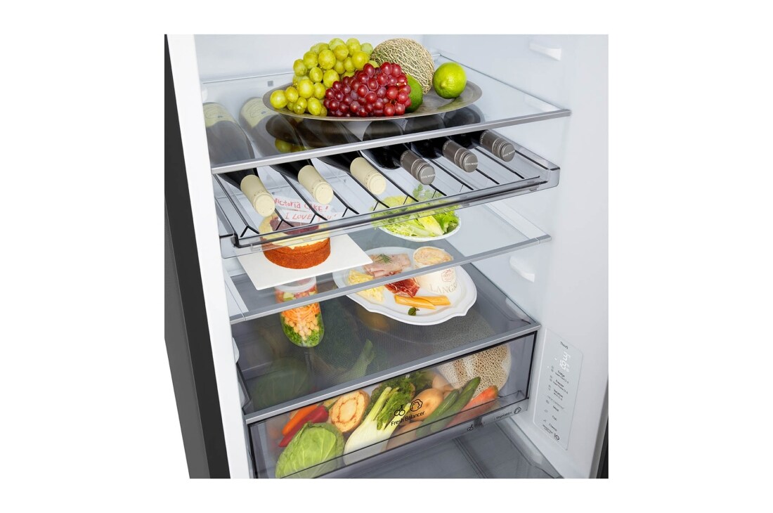 LG 2.03M 375L Jääkaappipakastimet (Essence Black) - Energialuokka A, Nature Fresh, Door Cooling+™ ja Smart Diagnosis™ Wi-Fi, LG-yhdistelmäjääkaappi/pakastin, energialuokituksen A, Essence Black Steel terästä Nature Fresh -teknologialla. Tilavuus 333 litraa., GBBS312AEV, thumbnail 8