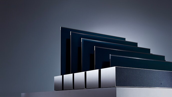 Sarjakuva LG SIGNATURE -kierrettävästä televisiosta, joka näyttää sen näytön täysin altistuneelta melkein piiloon vartaloonsa.