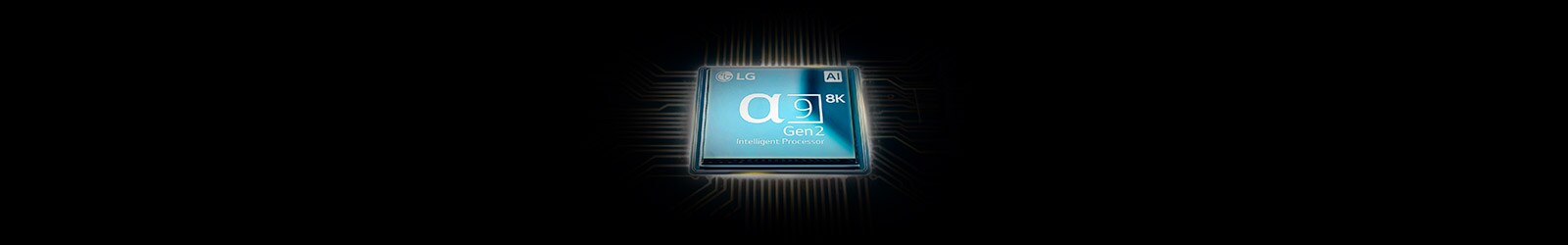 Alpha 9 Gen3 AI Processor chip shining with blue graphics on black background