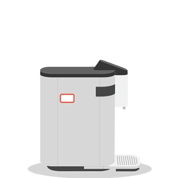 Kuvassa on vedenpuhdistin ja sen QR-kooditarran sijainti.