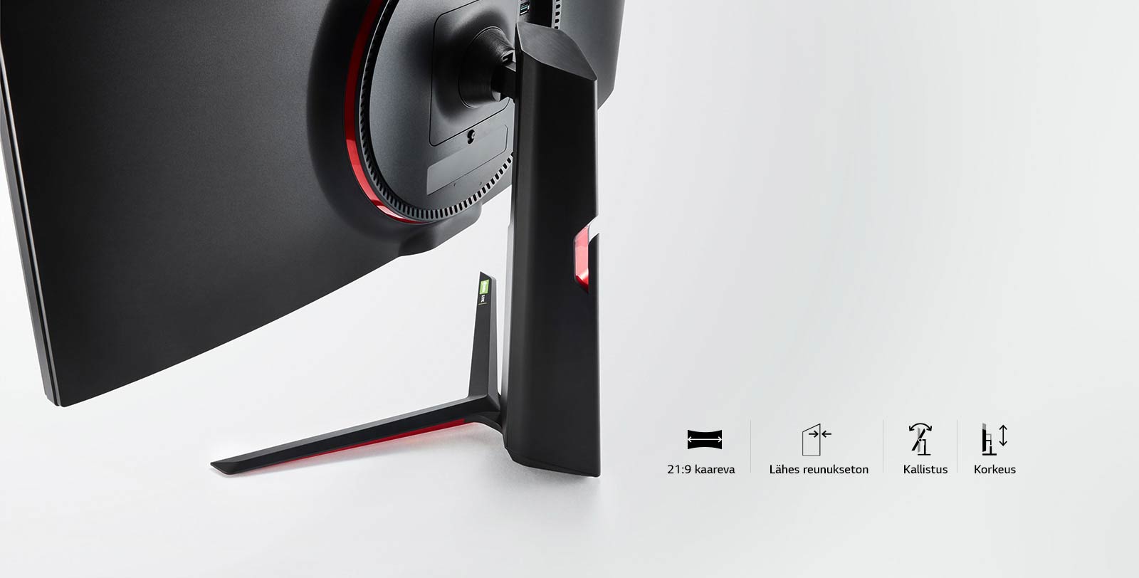 Tyylikäs muotoilu: 21:9, kaareva, lähes reunukseton, kallistus, korkeus