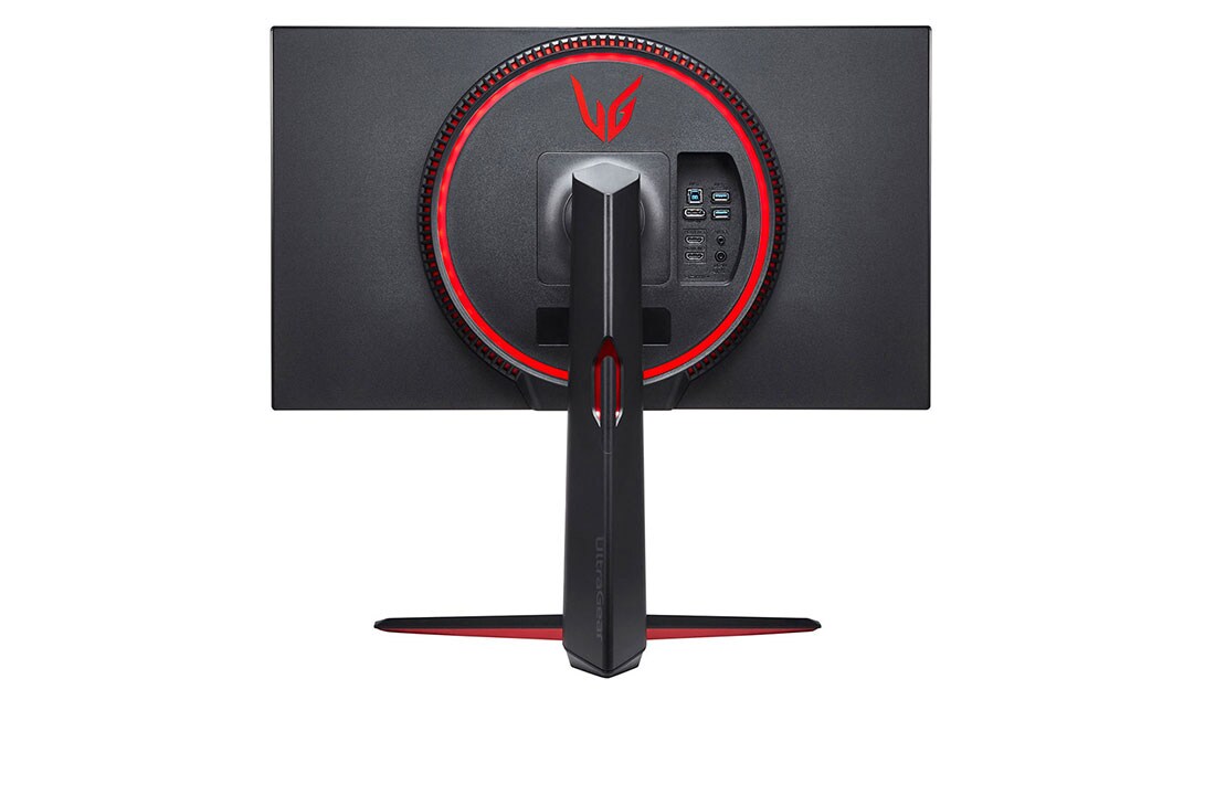 LG 27'' UHD 4K UltraGear™ Nano IPS 1 ms (GtG) -pelinäyttö VESA DSC:llä, takanäkymä, jossa Sphere Lighting 2.0 -valaistus punaisena, 27GN950-B, thumbnail 7