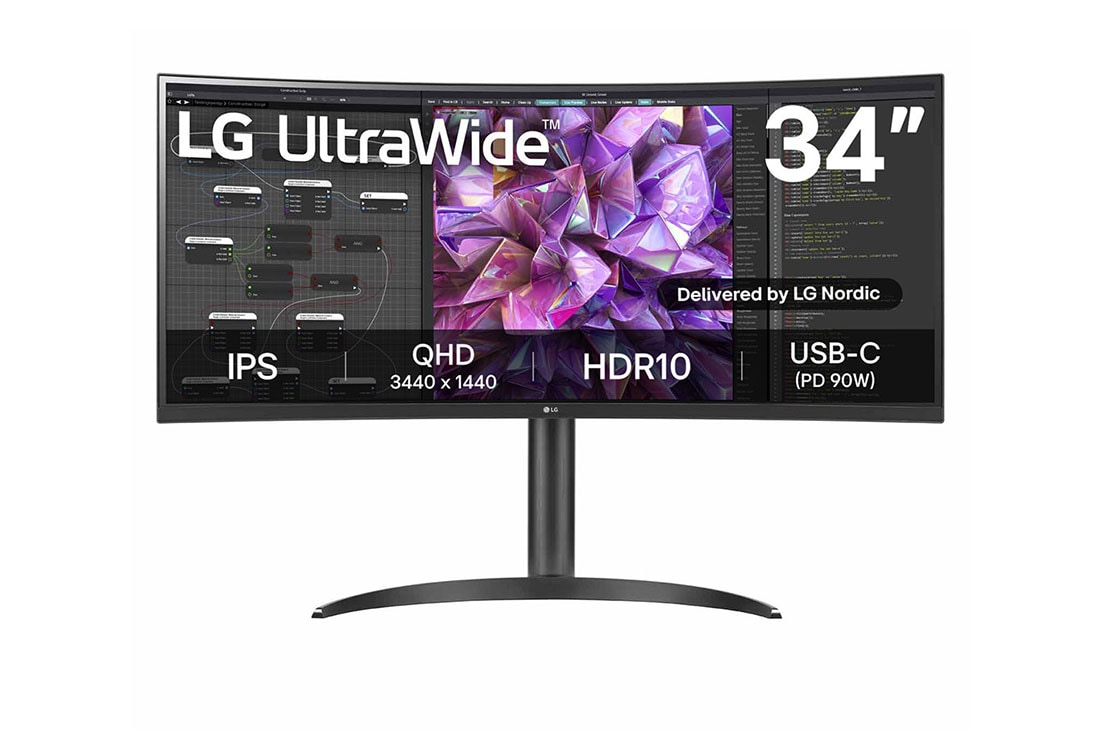 LG 34 tuuman kaareva 21:9 UltraWide™ QHD (3 440 x 1 440) -näyttö, kuva edestä, 34WQ75C-B