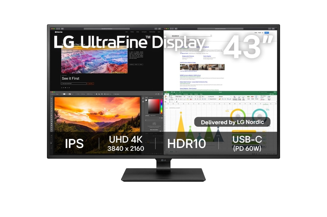 LG 42,5 tuuman 4K UHD IPS -näyttö, 43UN700P-B