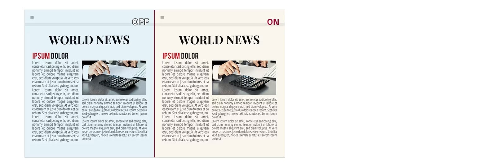 Lukijatila: Vähemmän sinistä, parannettu visuaalinen mukavuus