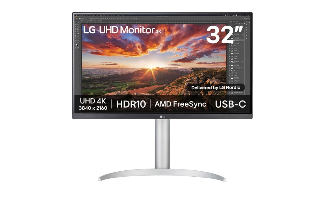 LG 31.5 tuuman UHD 4K (3 840 x 2 160) näyttö USB Type-C™ -liitännällä, 32UP55NP-W
