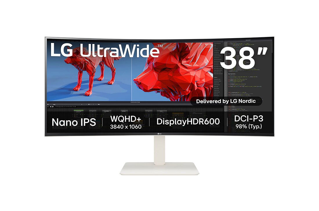 LG 38'' UltraWide™ QHD+ (3840x1600) Curved -näyttö, kuva edestä, 38WR85QC-W