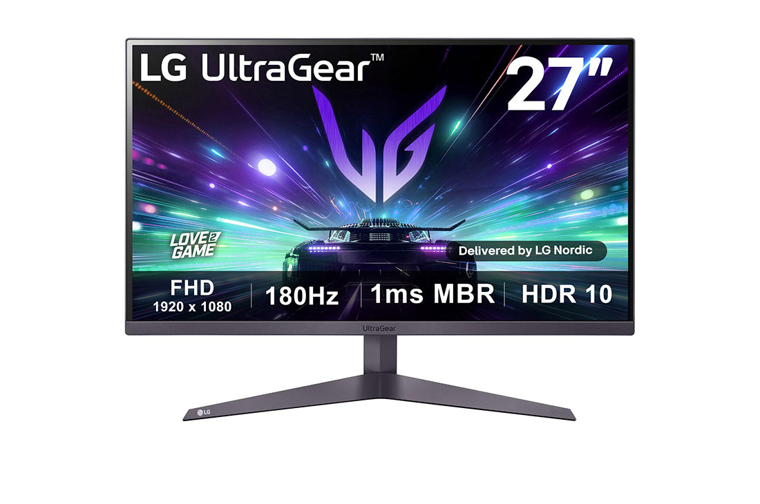 LG 27 tuuman UltraGear™ FHD 180 Hz -pelinäyttö | 1ms MBR, HDR 10, kuva edestä, 27GS50F-B