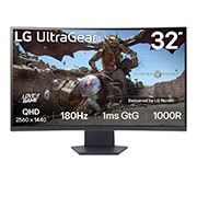 LG 32 tuuman UltraGear™ 1000R kaareva pelinäyttö | QHD, 1ms (GtG), 180Hz, kuva edestä, 32GS60QC-B, thumbnail 1